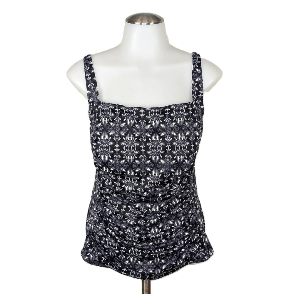 L.L. Bean Square Neck Tankini Top 14 Mix and Match Swimwear UPF 50 Black Gray